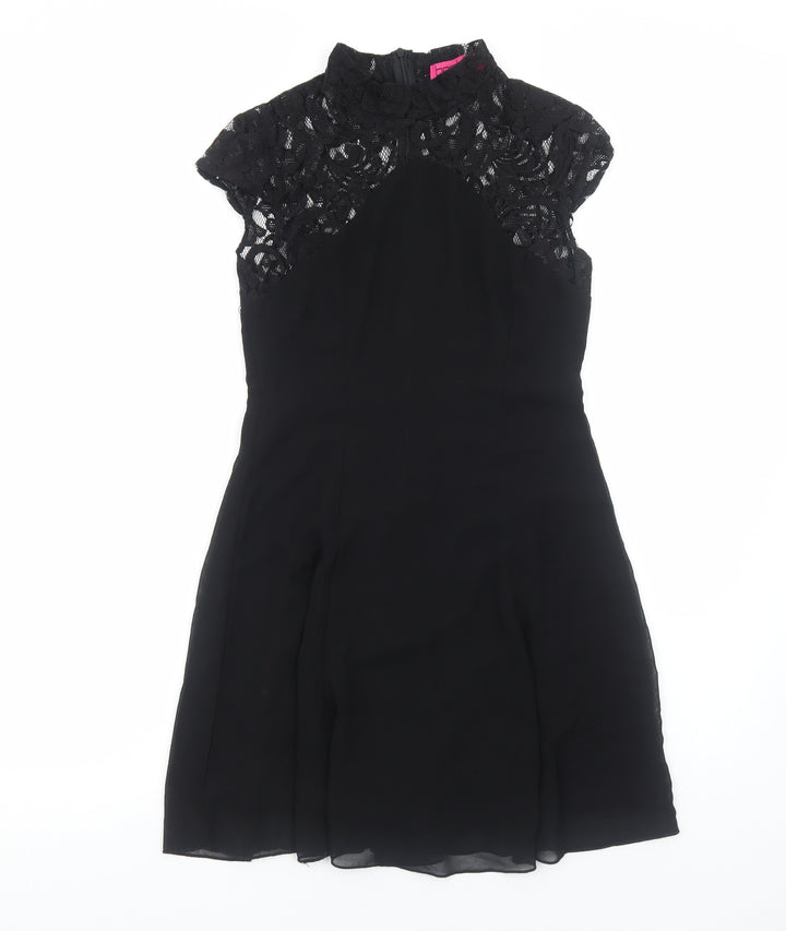 Boohoo Womens Black Polyester A-Line Size 10 High Neck Zip