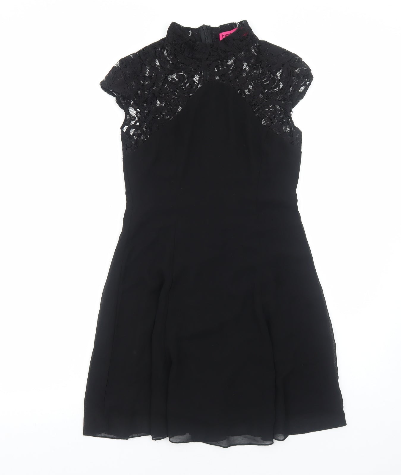 Boohoo Womens Black Polyester A-Line Size 10 High Neck Zip