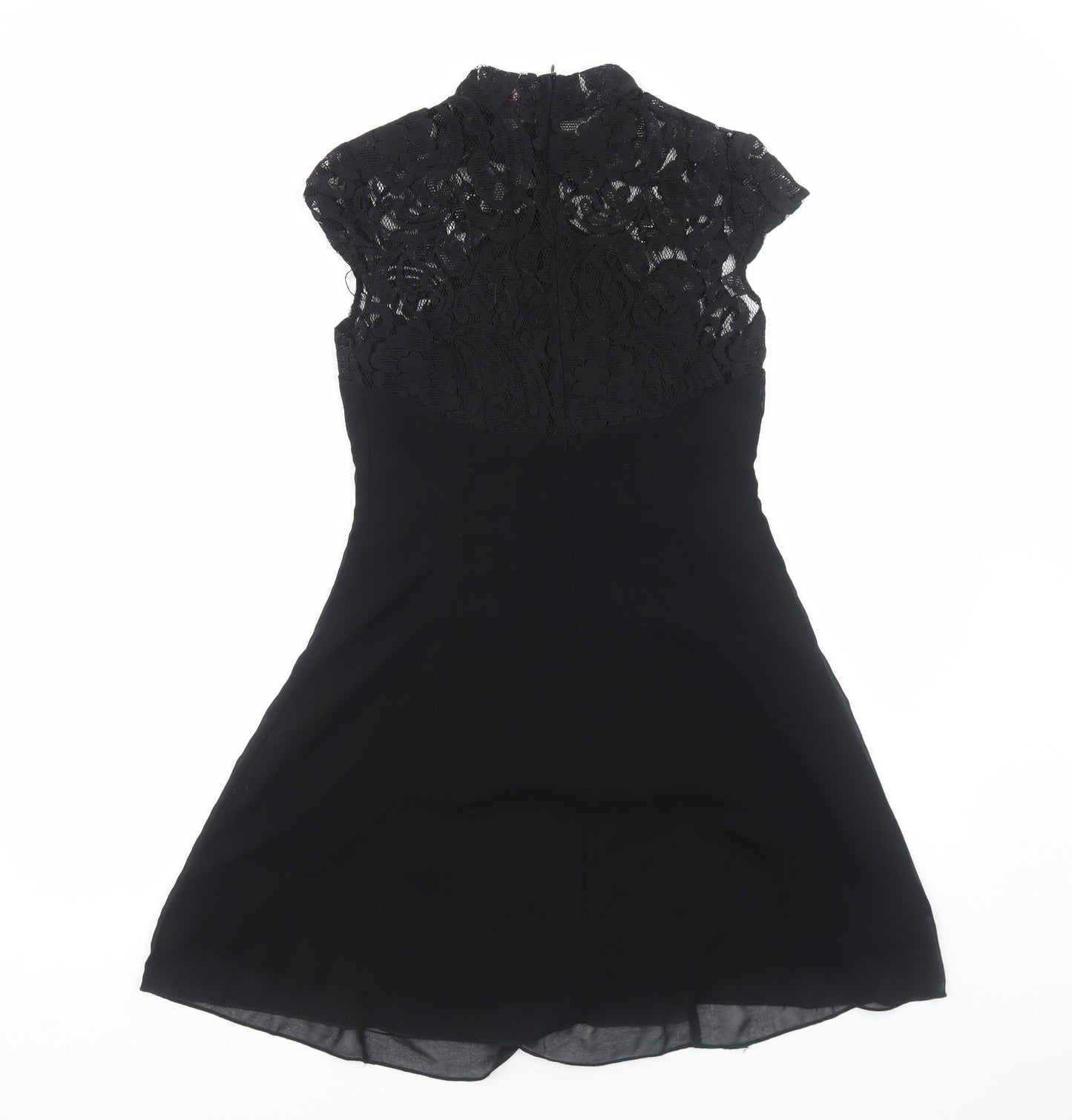 Boohoo Womens Black Polyester A-Line Size 10 High Neck Zip