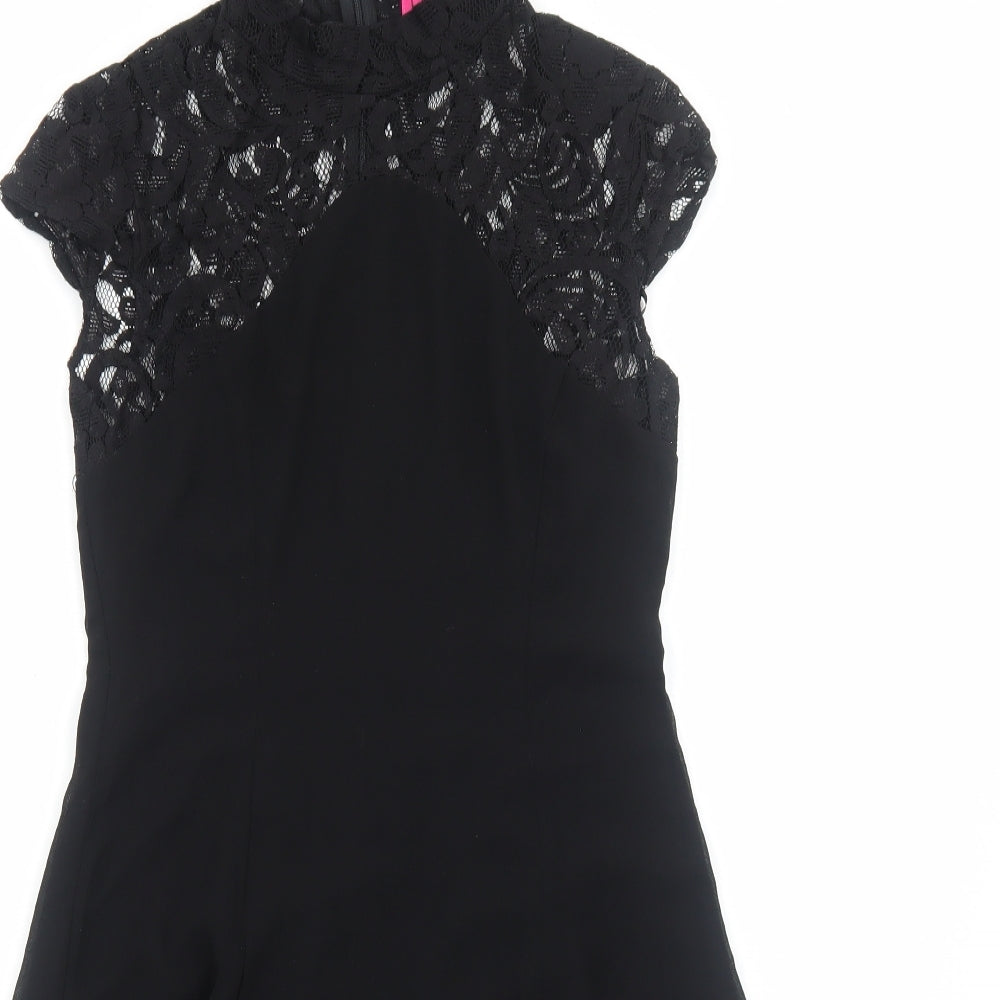 Boohoo Womens Black Polyester A-Line Size 10 High Neck Zip