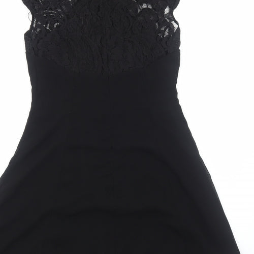 Boohoo Womens Black Polyester A-Line Size 10 High Neck Zip