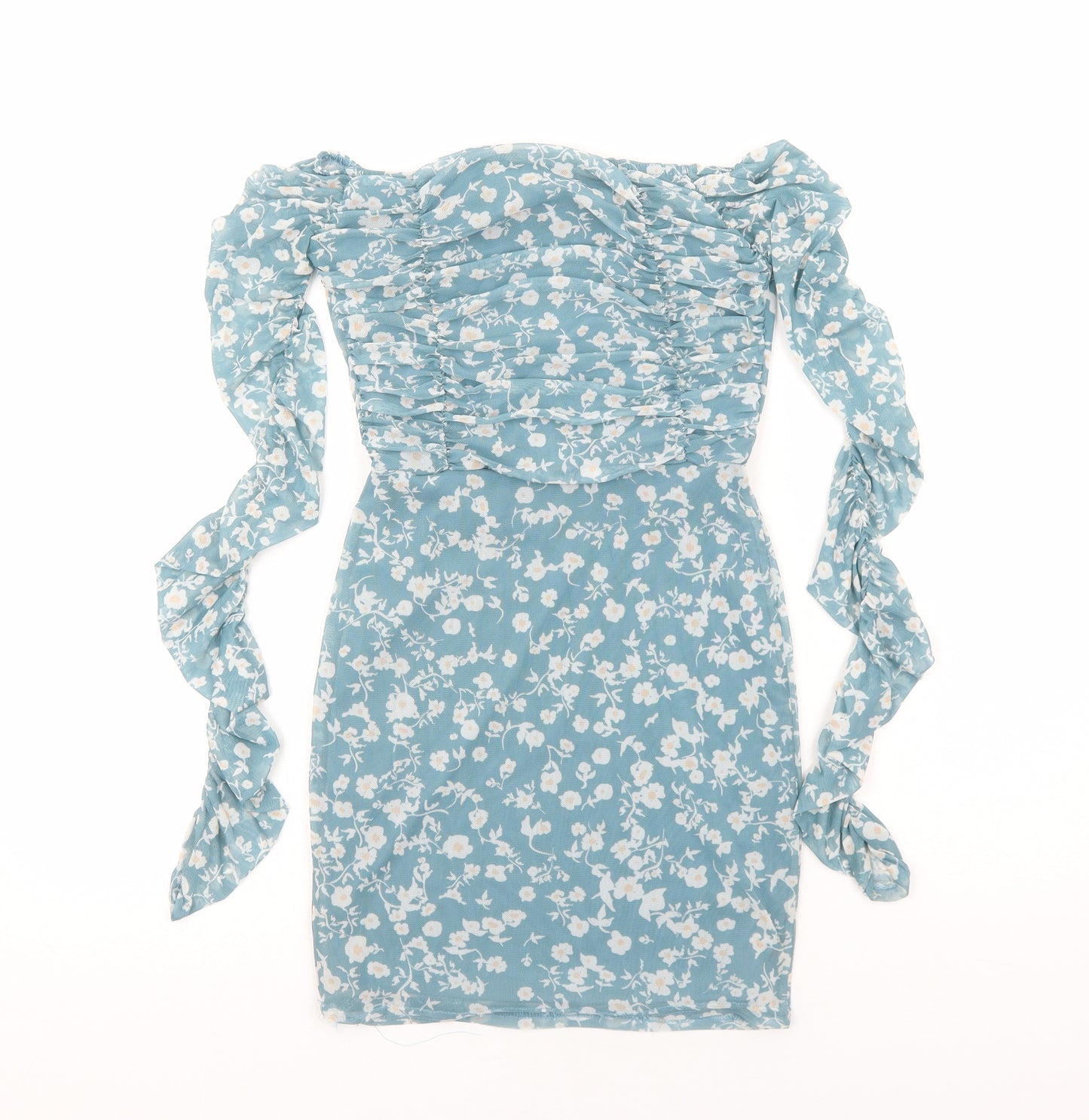 Nasty Gal Womens Blue Floral Polyester Mini Size 6 Square Neck Pullover