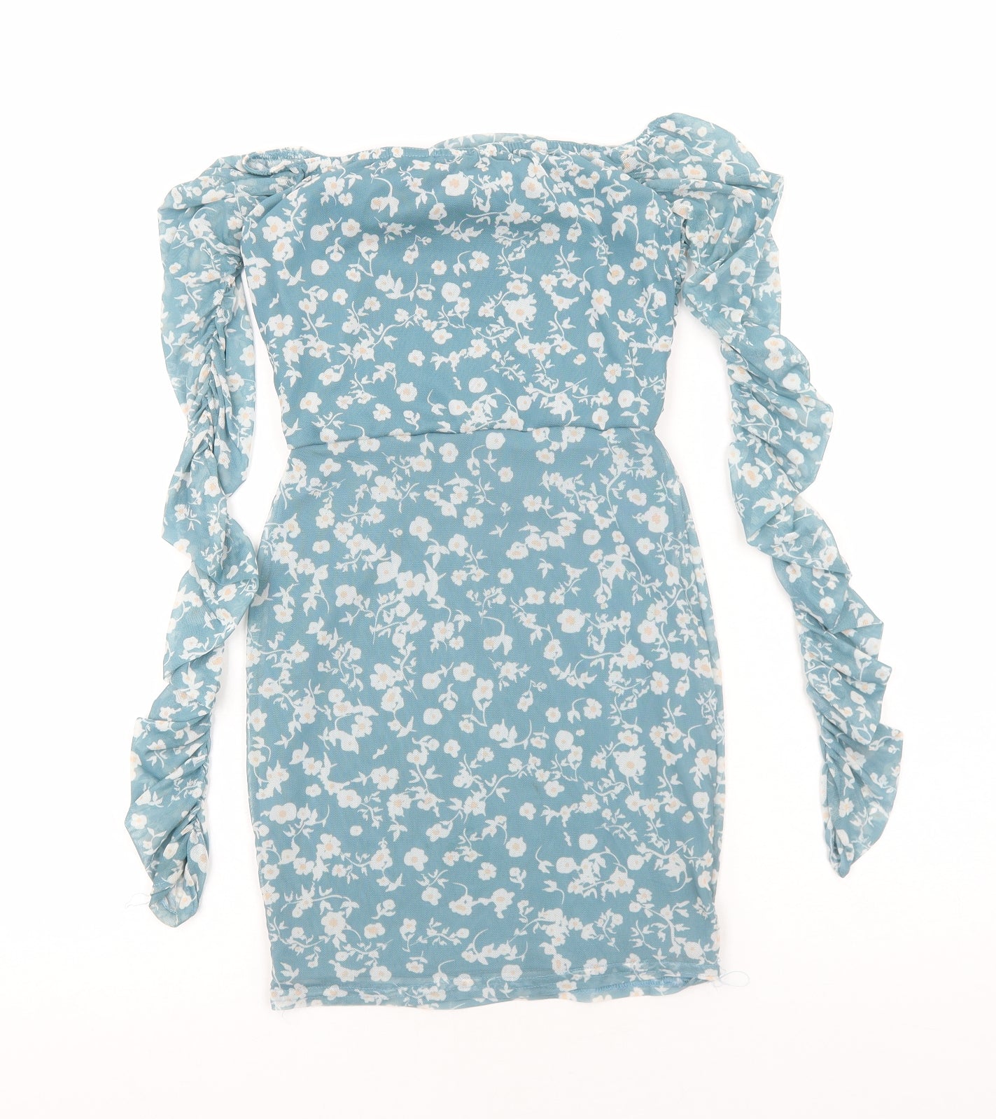 Nasty Gal Womens Blue Floral Polyester Mini Size 6 Square Neck Pullover