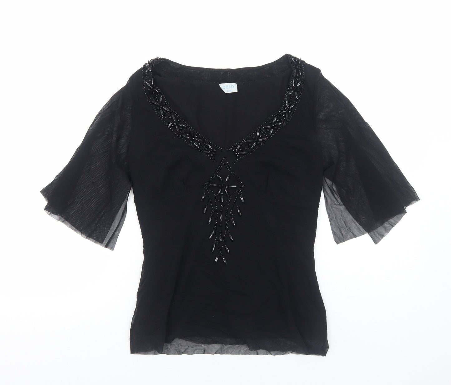 Oasis Womens Black Polyester Basic Blouse Size 10 V-Neck