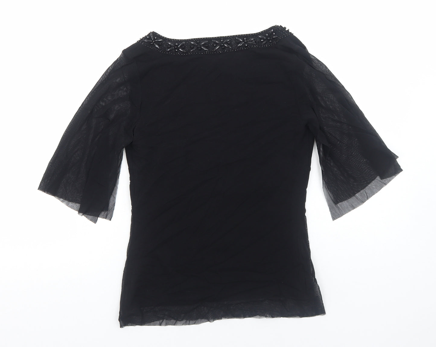 Oasis Womens Black Polyester Basic Blouse Size 10 V-Neck