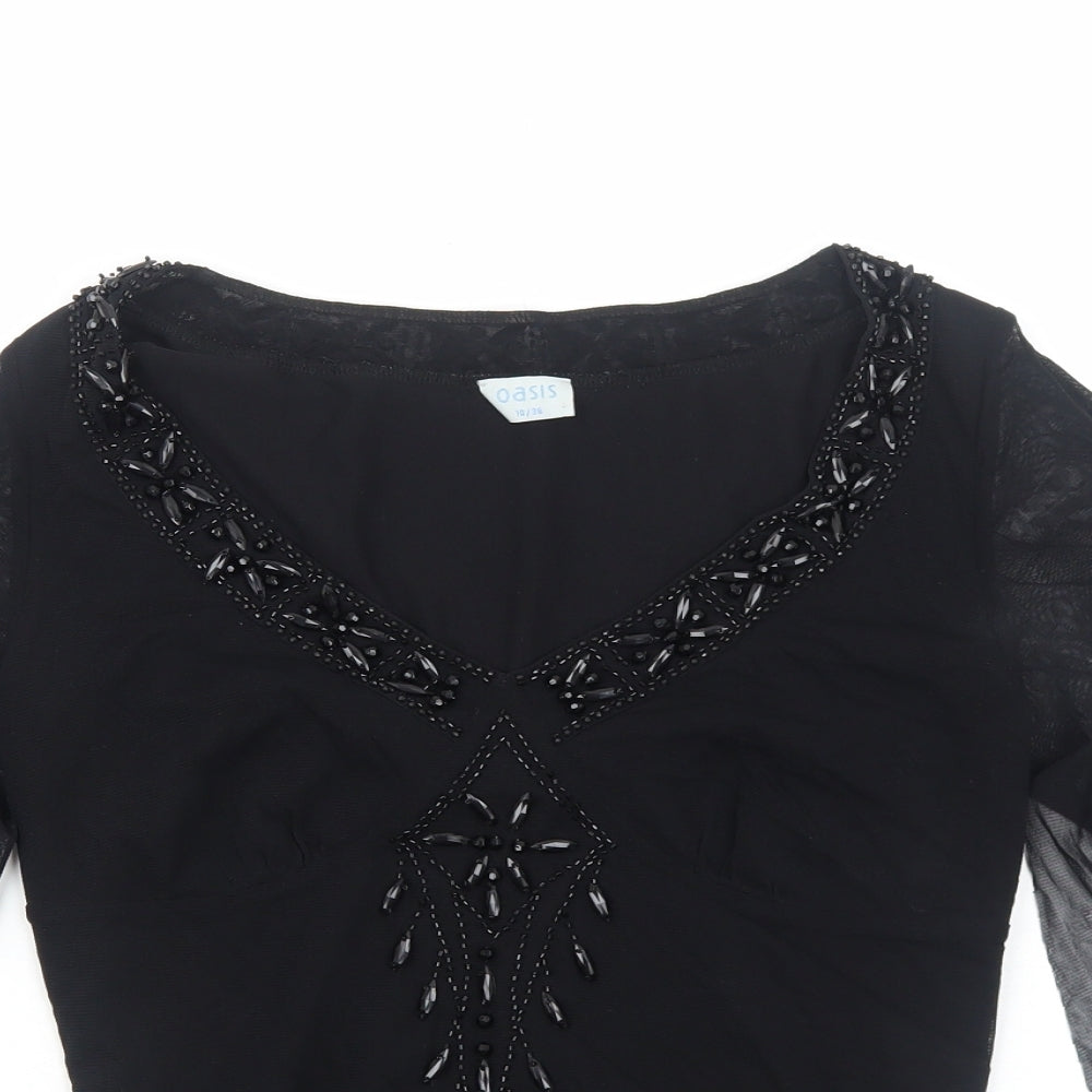Oasis Womens Black Polyester Basic Blouse Size 10 V-Neck