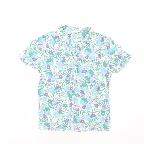 Marks and Spencer Womens Green Floral Viscose Basic Button-Up Size M Collared