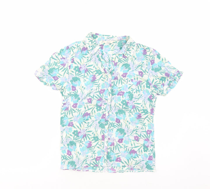 Marks and Spencer Womens Green Floral Viscose Basic Button-Up Size M Collared
