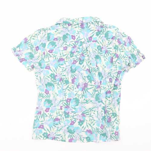 Marks and Spencer Womens Green Floral Viscose Basic Button-Up Size M Collared