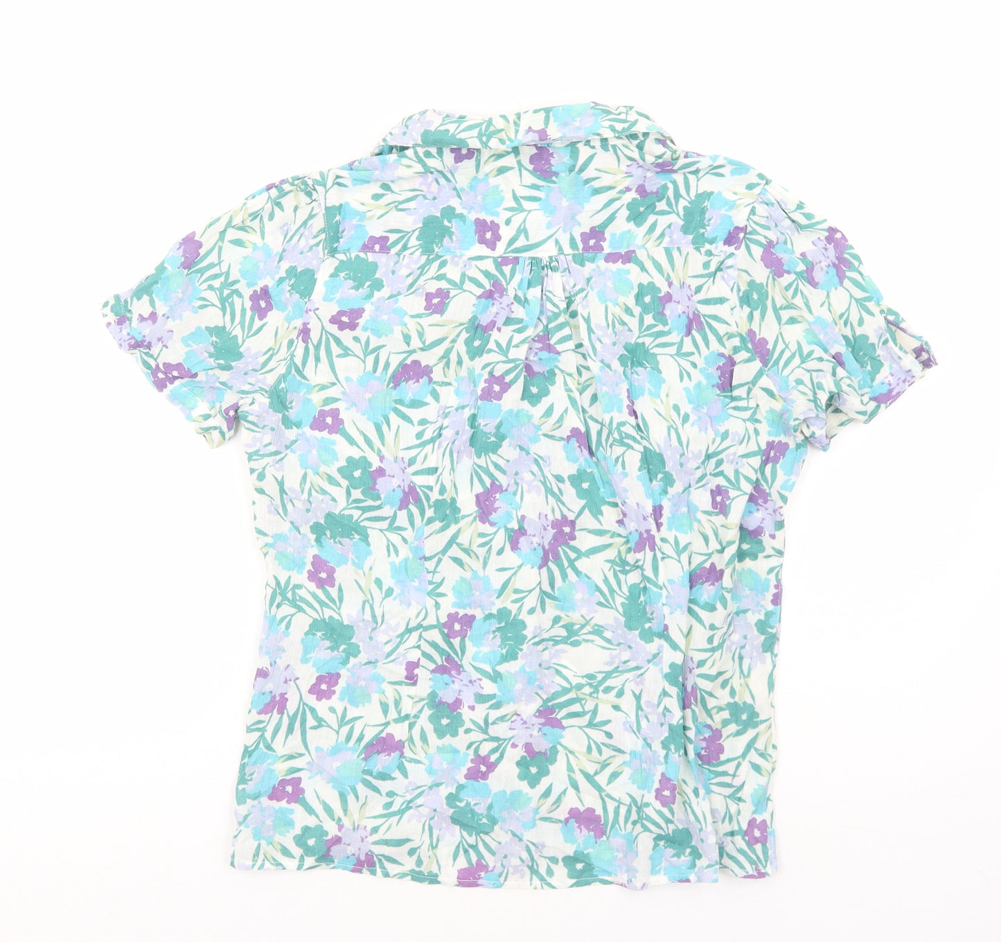 Marks and Spencer Womens Green Floral Viscose Basic Button-Up Size M Collared