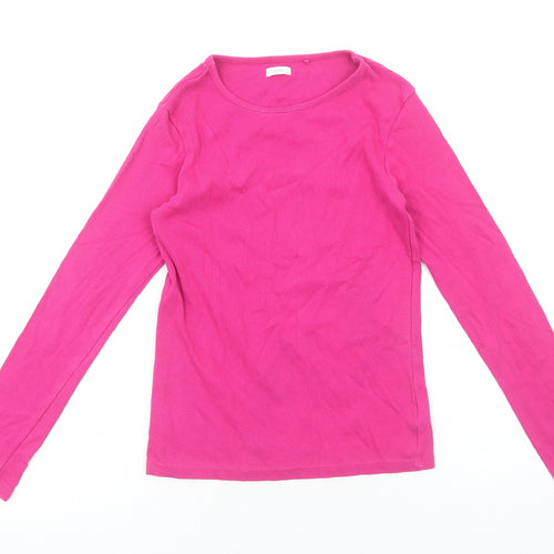 NEXT Girls Pink Cotton Basic Blouse Size 13 Years Boat Neck Pullover - Ribbed