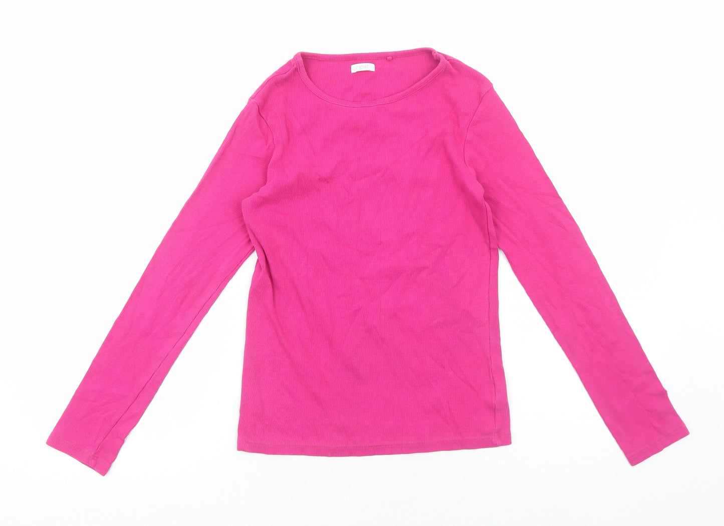 NEXT Girls Pink Cotton Basic Blouse Size 13 Years Boat Neck Pullover - Ribbed
