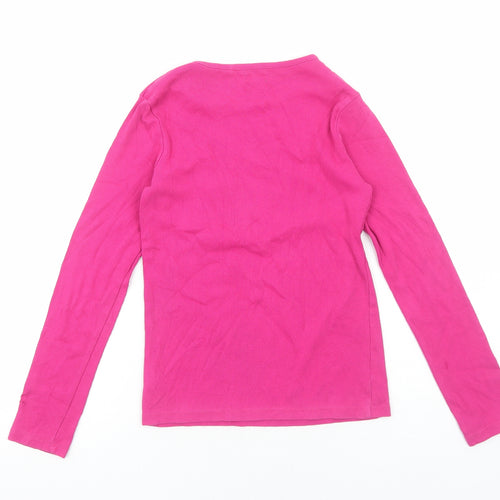 NEXT Girls Pink Cotton Basic Blouse Size 13 Years Boat Neck Pullover - Ribbed