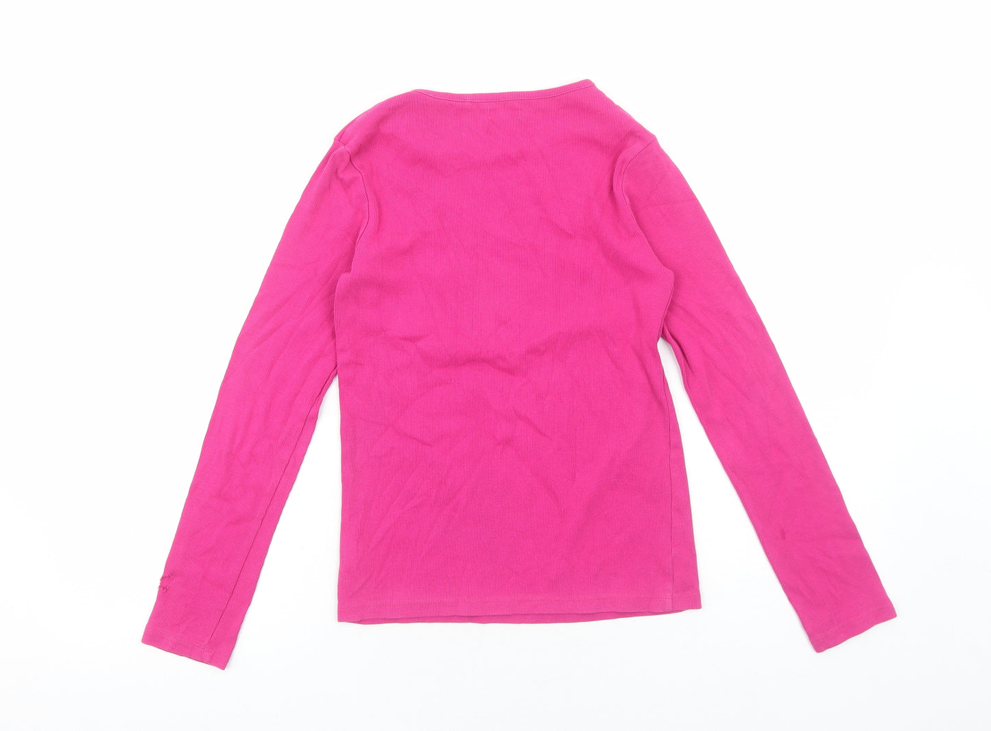 NEXT Girls Pink Cotton Basic Blouse Size 13 Years Boat Neck Pullover - Ribbed