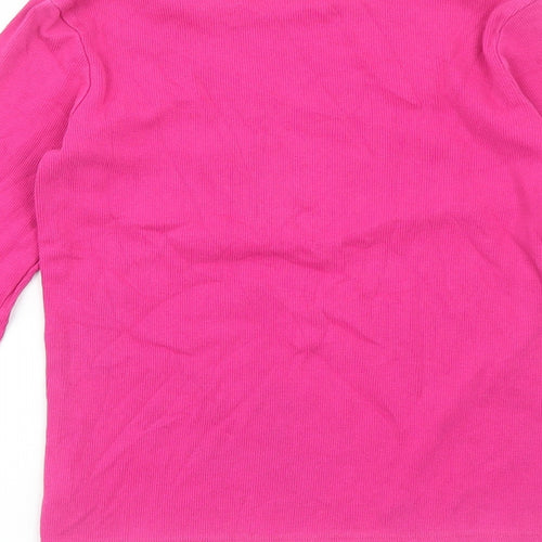 NEXT Girls Pink Cotton Basic Blouse Size 13 Years Boat Neck Pullover - Ribbed