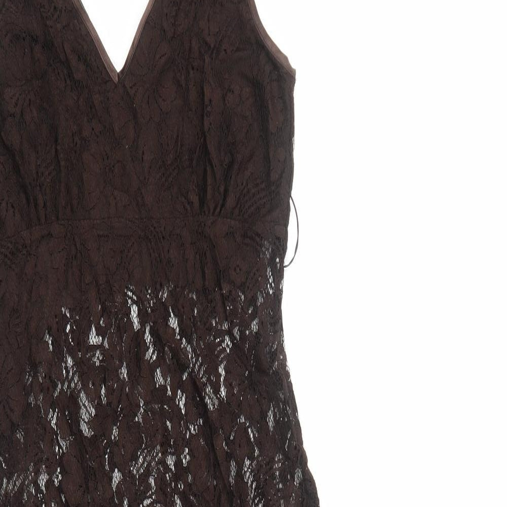 New Look Womens Brown Polyester Fit & Flare Size M V-Neck Pullover