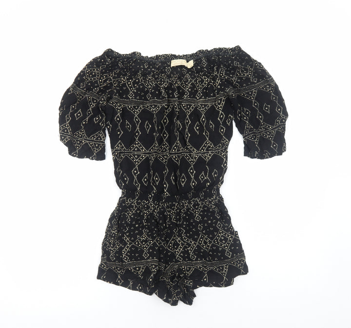 Beachgold Womens Black Geometric Viscose Playsuit One-Piece Size S Pullover