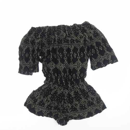 Beachgold Womens Black Geometric Viscose Playsuit One-Piece Size S Pullover