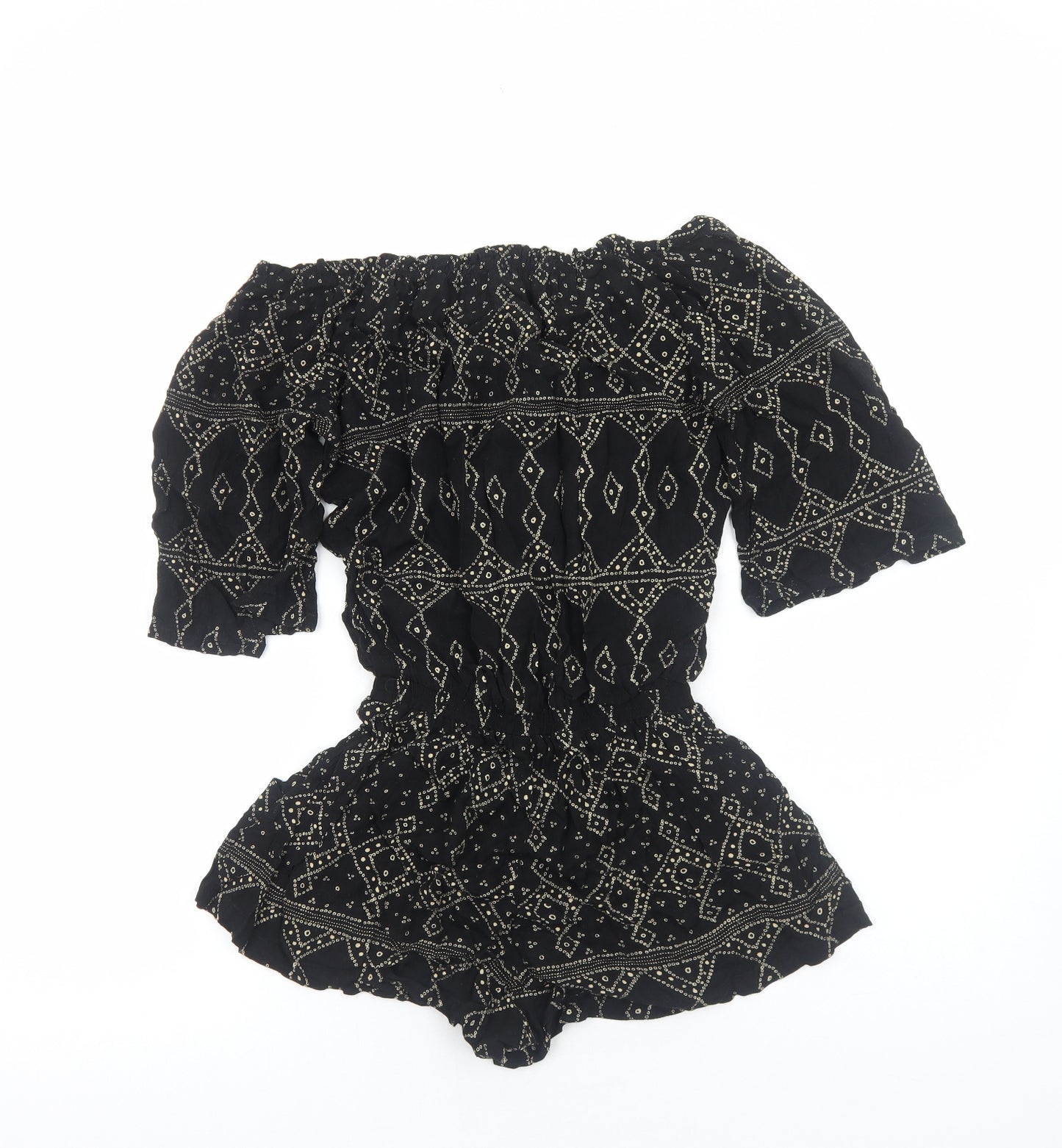 Beachgold Womens Black Geometric Viscose Playsuit One-Piece Size S Pullover