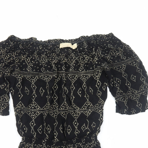 Beachgold Womens Black Geometric Viscose Playsuit One-Piece Size S Pullover