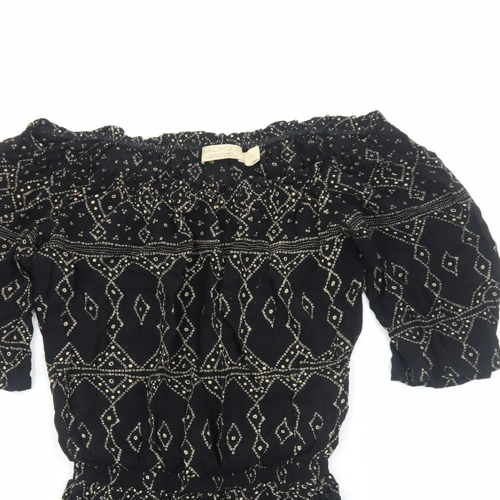 Beachgold Womens Black Geometric Viscose Playsuit One-Piece Size S Pullover