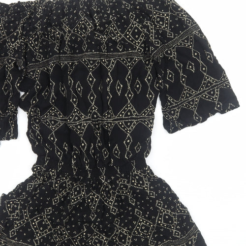 Beachgold Womens Black Geometric Viscose Playsuit One-Piece Size S Pullover