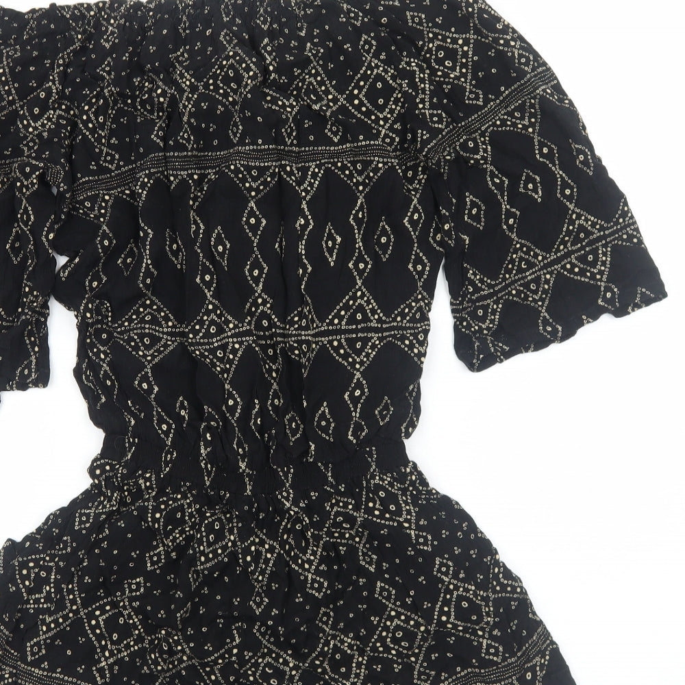 Beachgold Womens Black Geometric Viscose Playsuit One-Piece Size S Pullover