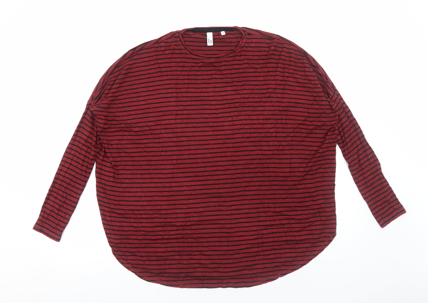 And/Or Womens Red Striped Viscose Basic Blouse Size S Round Neck - Batwing