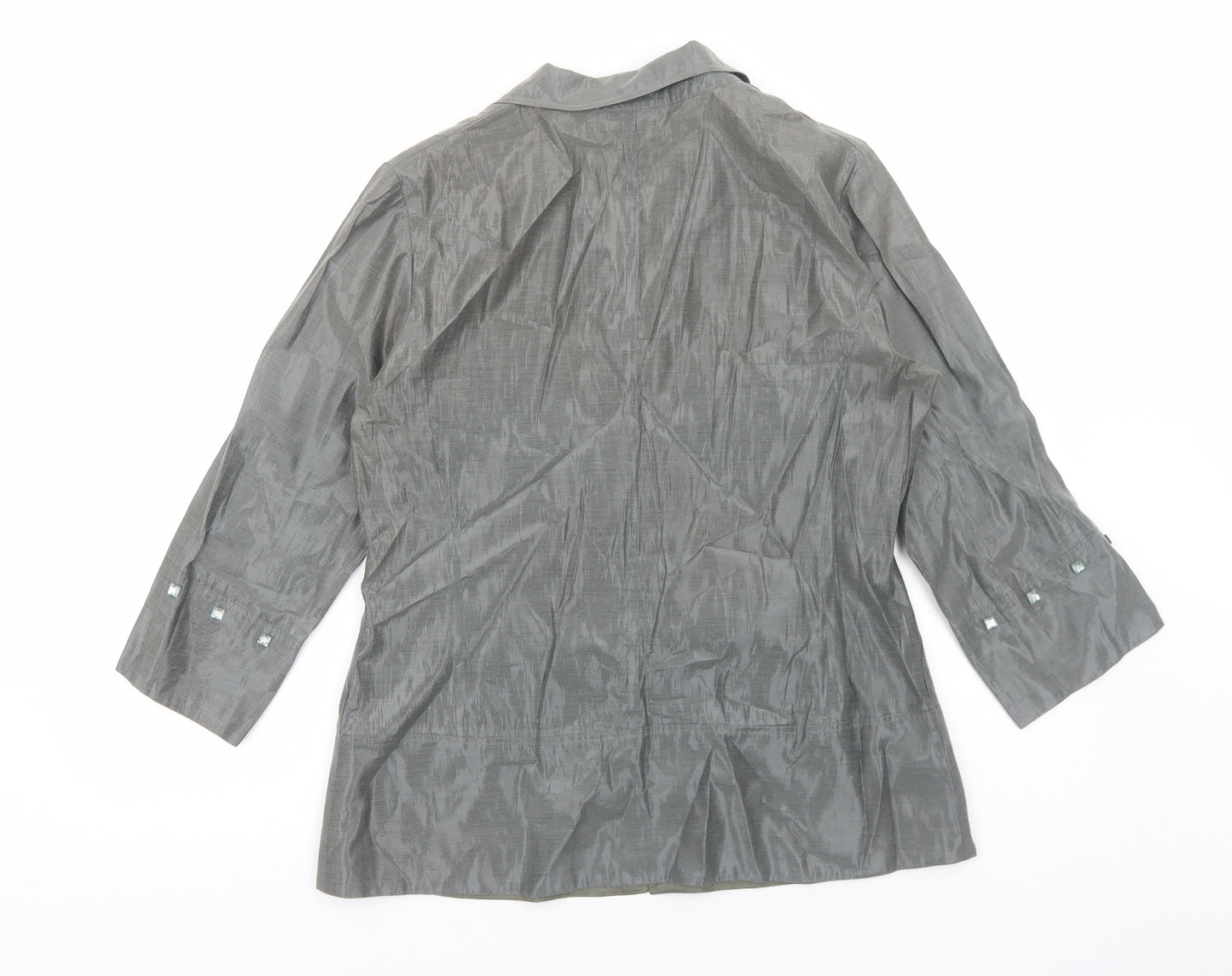 Sandra Pabst Womens Silver Polyester Basic Button-Up Size M Collared