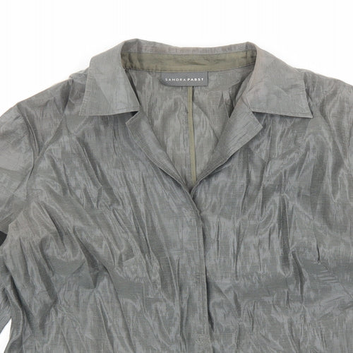 Sandra Pabst Womens Silver Polyester Basic Button-Up Size M Collared