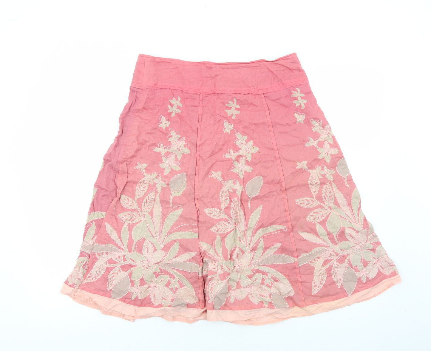 Monsoon Womens Pink Floral Cotton Swing Skirt Size 10 Zip