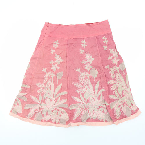 Monsoon Womens Pink Floral Cotton Swing Skirt Size 10 Zip