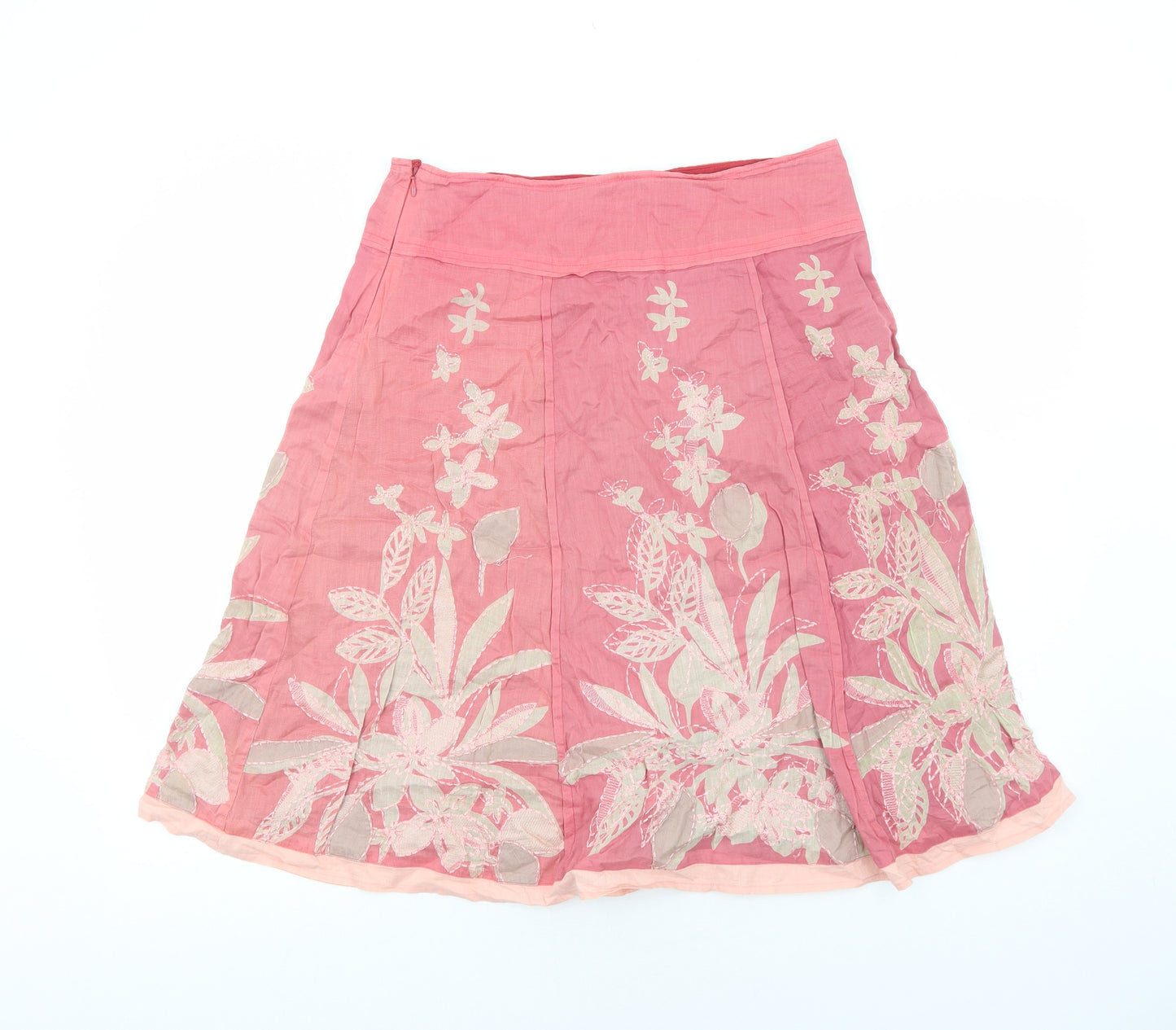 Monsoon Womens Pink Floral Cotton Swing Skirt Size 10 Zip