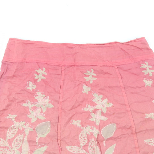 Monsoon Womens Pink Floral Cotton Swing Skirt Size 10 Zip