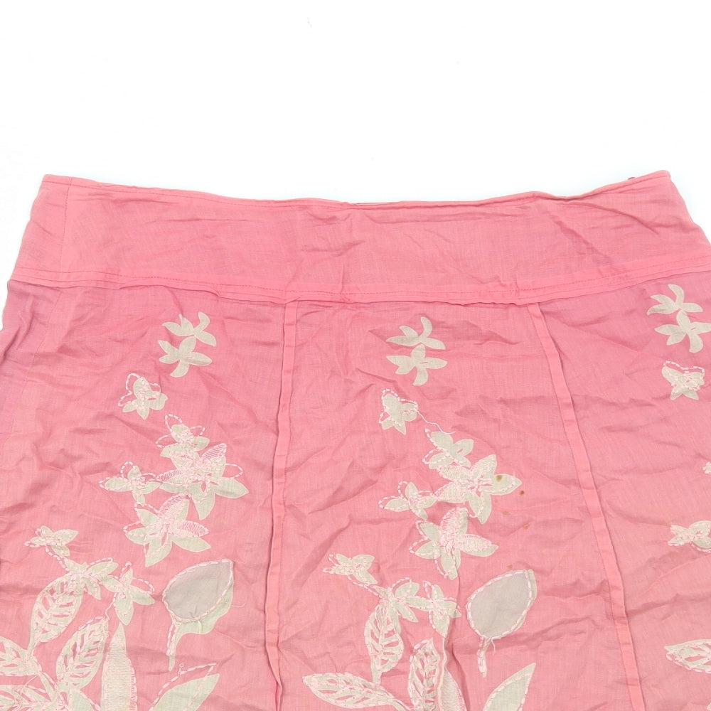 Monsoon Womens Pink Floral Cotton Swing Skirt Size 10 Zip