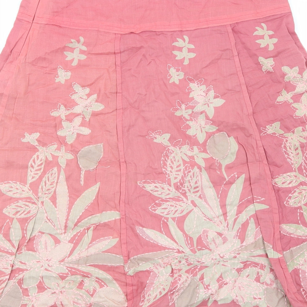 Monsoon Womens Pink Floral Cotton Swing Skirt Size 10 Zip