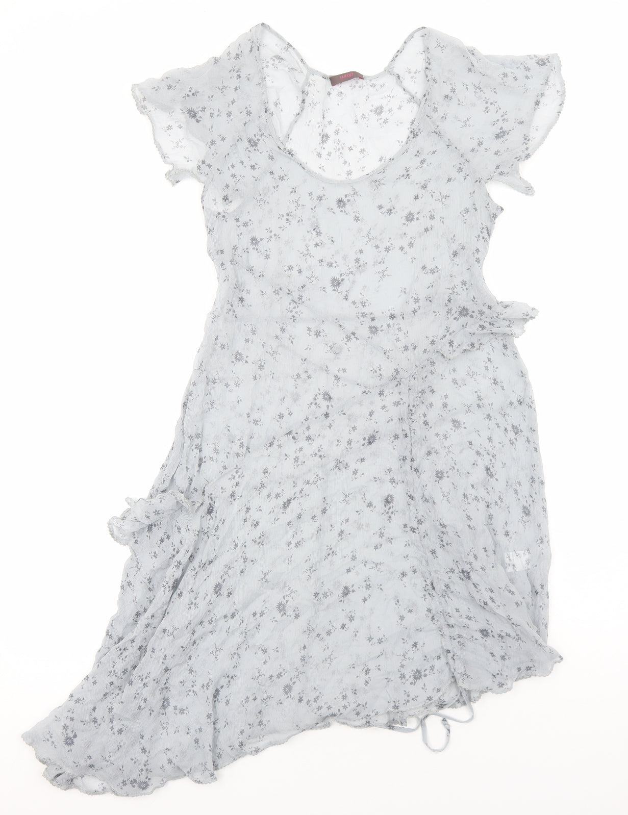 Wrap Womens Grey Floral Polyester Fit & Flare Size 12 Scoop Neck Pullover