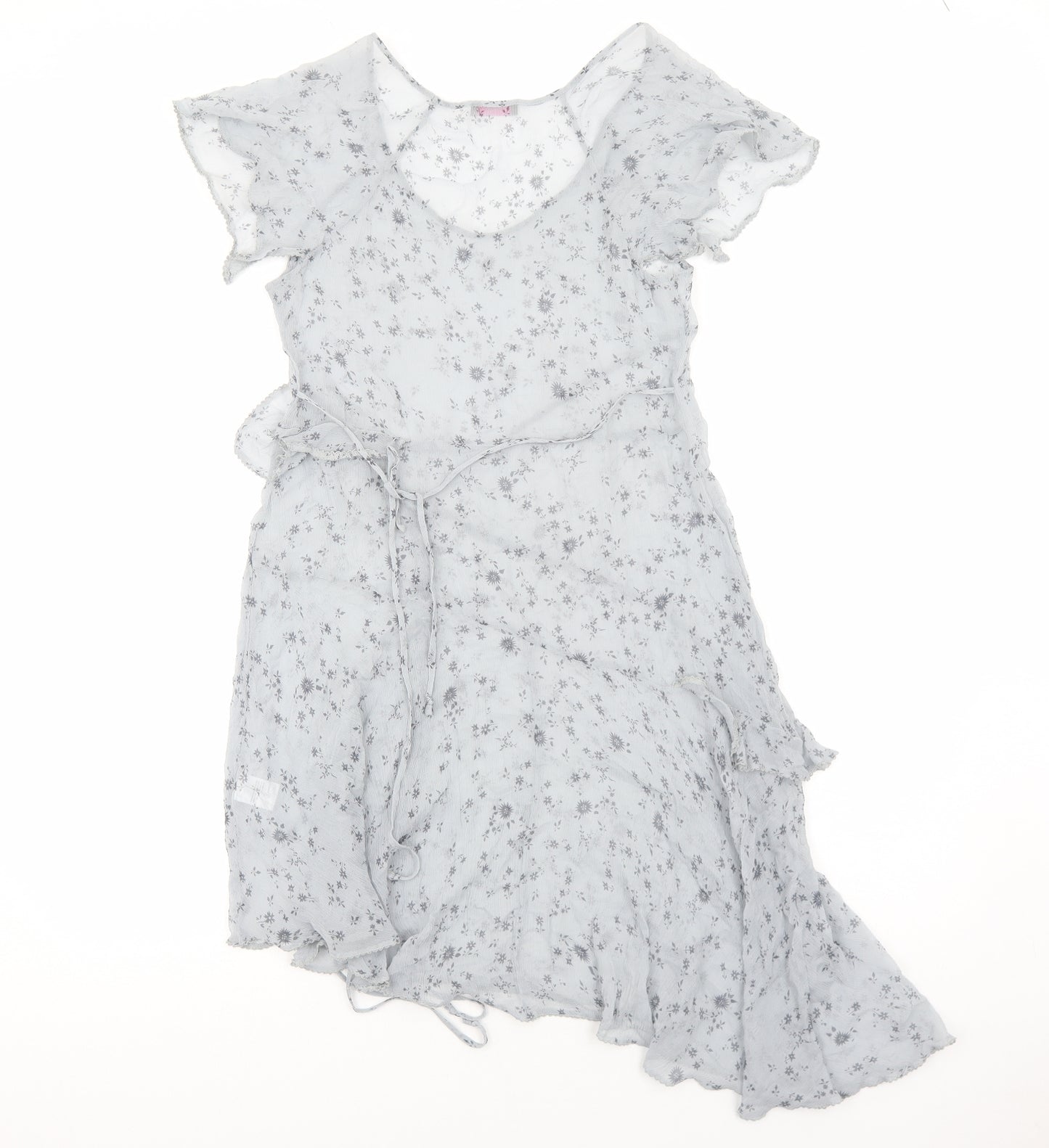 Wrap Womens Grey Floral Polyester Fit & Flare Size 12 Scoop Neck Pullover