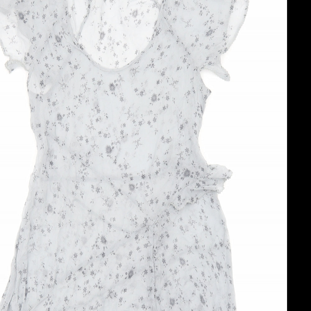 Wrap Womens Grey Floral Polyester Fit & Flare Size 12 Scoop Neck Pullover
