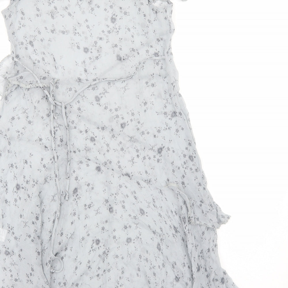 Wrap Womens Grey Floral Polyester Fit & Flare Size 12 Scoop Neck Pullover
