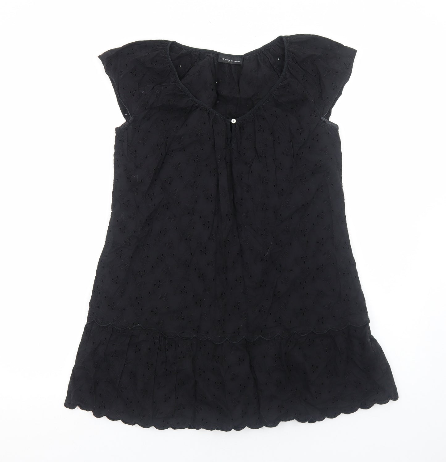 The White Company Womens Black Cotton A-Line Size 12 V-Neck Pullover