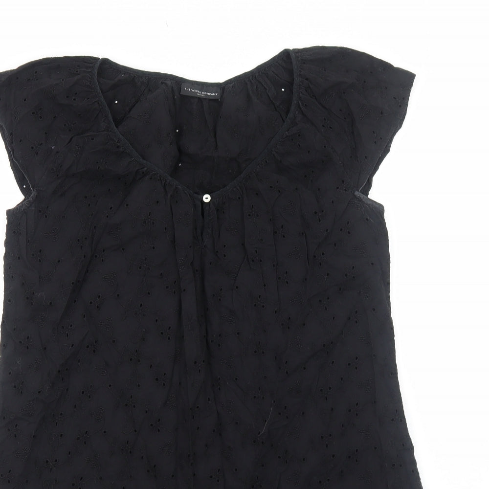 The White Company Womens Black Cotton A-Line Size 12 V-Neck Pullover