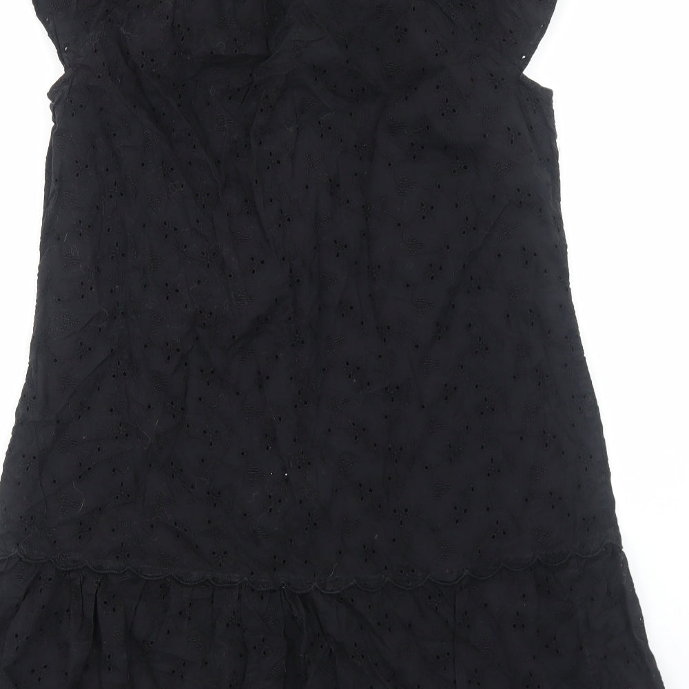 The White Company Womens Black Cotton A-Line Size 12 V-Neck Pullover