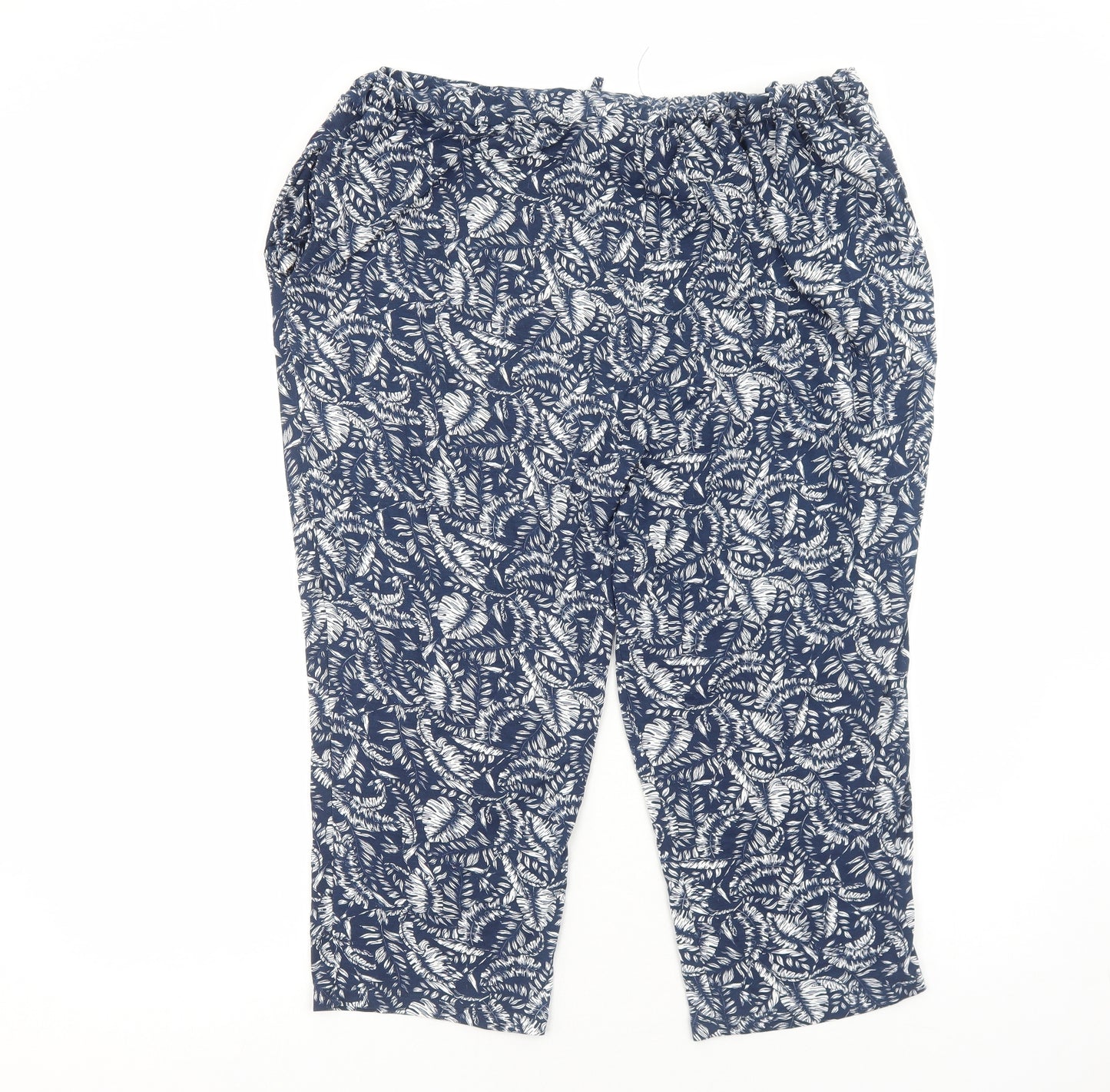 Peacocks Womens Blue Geometric Viscose Cropped Trousers Size 22 Regular Drawstring