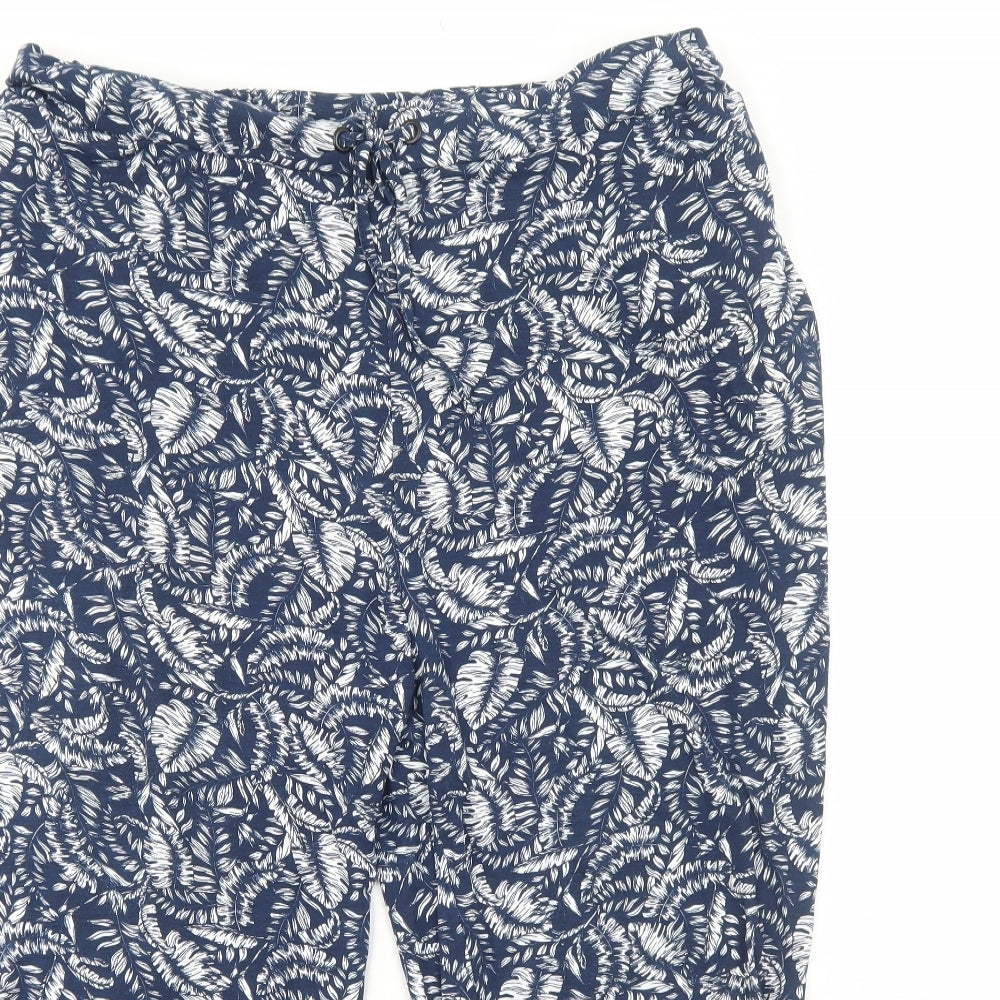 Peacocks Womens Blue Geometric Viscose Cropped Trousers Size 22 Regular Drawstring