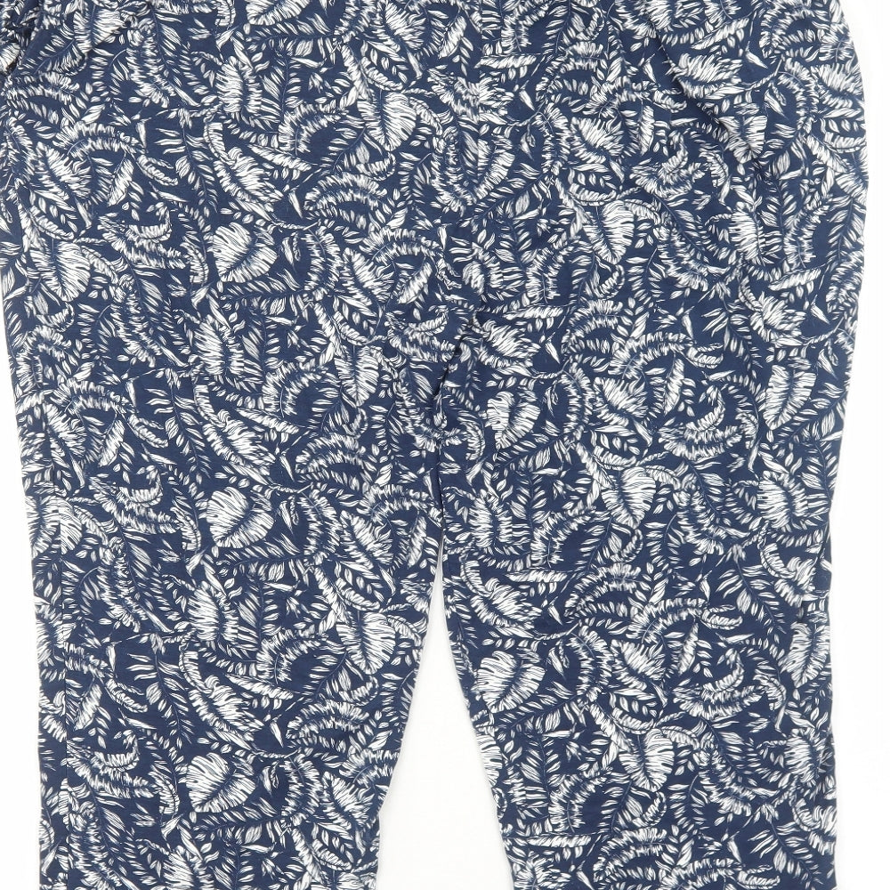 Peacocks Womens Blue Geometric Viscose Cropped Trousers Size 22 Regular Drawstring