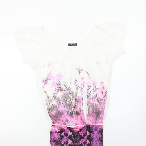 Jane Norman Womens White Floral Polyester Basic Blouse Size 6 Scoop Neck