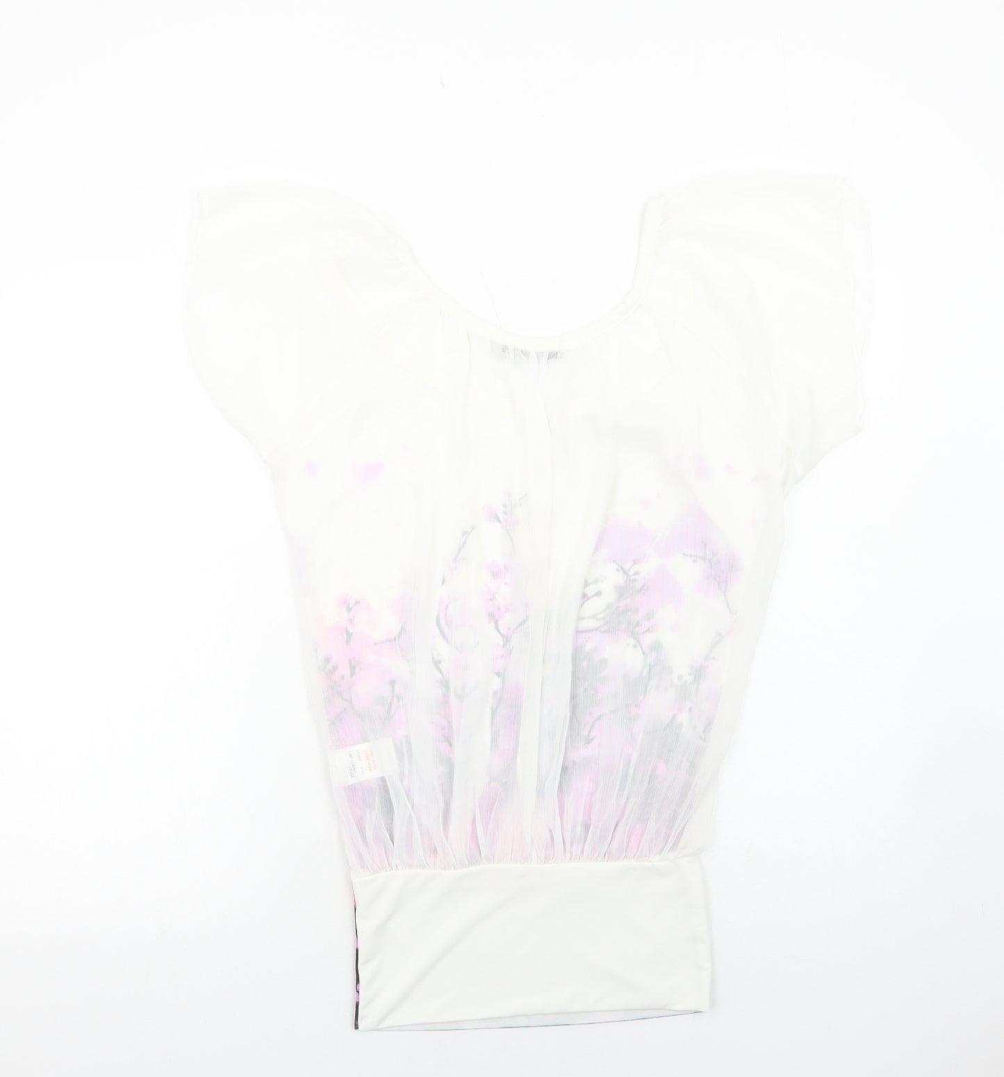 Jane Norman Womens White Floral Polyester Basic Blouse Size 6 Scoop Neck