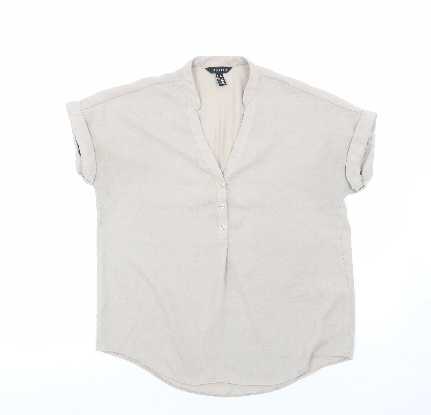 New Look Womens Brown Polyester Basic Blouse Size 8 V-Neck