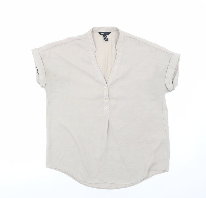 New Look Womens Brown Polyester Basic Blouse Size 8 V-Neck